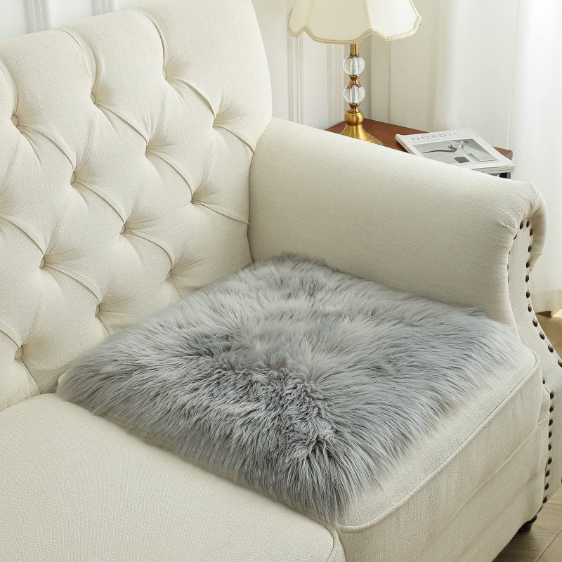 Softlife Grey Faux Fur Sheepskin Chair Cover Seat Cushion Pad Super Soft Area Rugs for Living Bedroom Sofa Dorm (1.6ft x 1.6ft) - Image 3